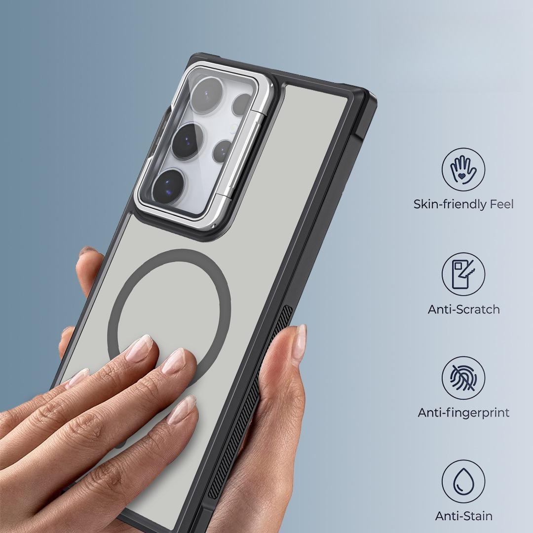 For Samsung S25Ultra S25 S24 S23 S21FE S20FE Strong Magnetic Phone Case, Glass Camera Kickstand Protection, Matte Case Acrylic Four Corner Shockproof Bumper Hand Feel Hard Full Cover