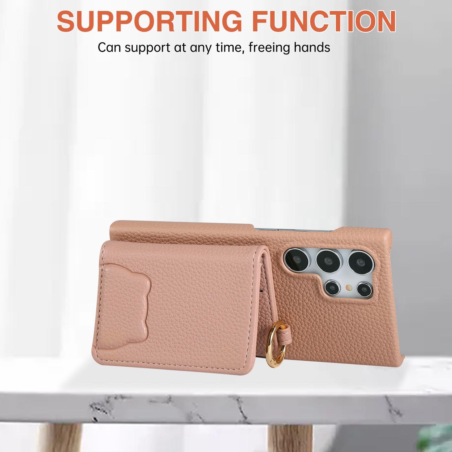 Bear Crossbody Mirror Wallet with Card Holder Phone Case for Samsung Galaxy S25 S24 S23 S22 Ultra Plus S24 FE Back Cover