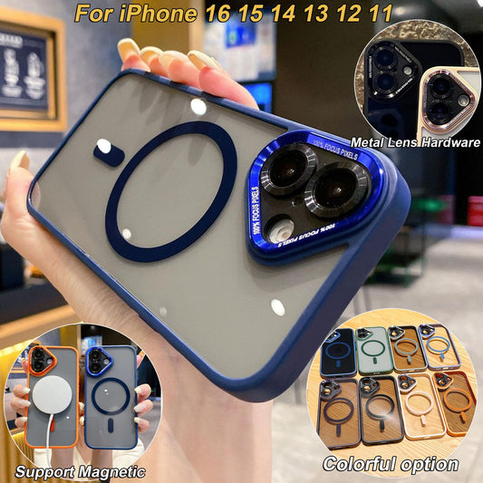 Crystal High Definition Clear Magnetic Phone Case For iPhone 16ProMax 16 15 14 13 12 11 Pro Max Plus Transparent HD Metal Len Protection Hardware Hard Full Cover