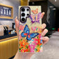 For Samsung S25 S24 S23 S22 A34 A35 A53 A54 A55 Note20Ultra Phone Case, Luxury Elegant Colorful Rainbow Butterfly Flower Oil Painting Metal Camera Frame Anti-drop Hard Shockproof Full Cover