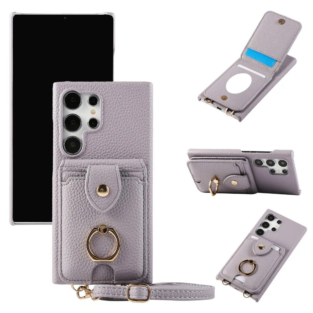 Crossbody Mirror Wallet with Card Holder Phone Case for Samsung Galaxy S25 S24 S23 S22 Ultra Plus S24 FE Back Cover