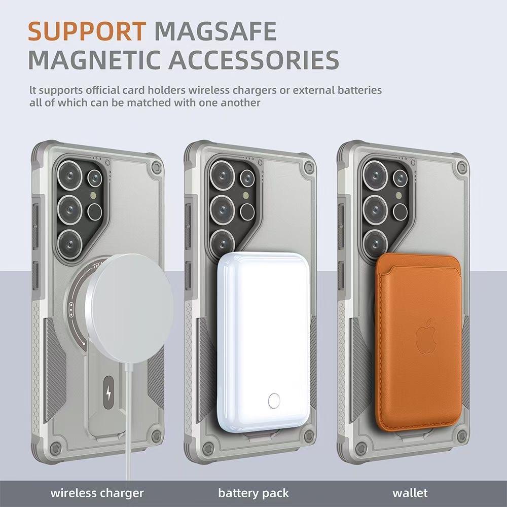 Anti-Dust Anti-Fall Heavy Duty Protection Shockproof Magnetic Phone Case With Kickstand for Samsung S25Ultra S24 A06 A05 A16 A15 A14 A25 A25 A35 A36 A55 A54 Bumper Matte Hard Cover