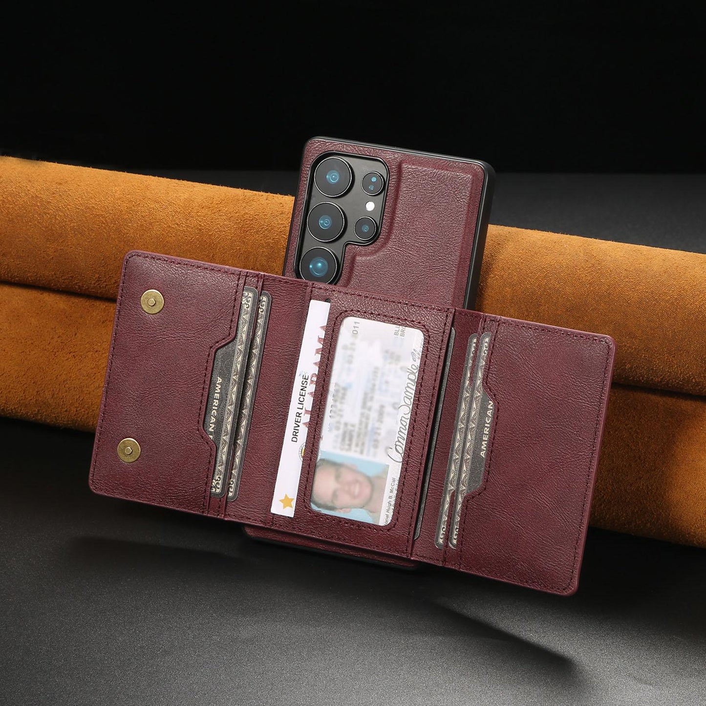 For Samsung S25 S24 S23 A16 A15 A36 A35 A56 A55 A53 Leather Phone Case with Strong Magnetic Triple Fold Wallet, Anti-Fall Card Bag Kickstand for Magsafe Shockproof Business Hard Full Cover