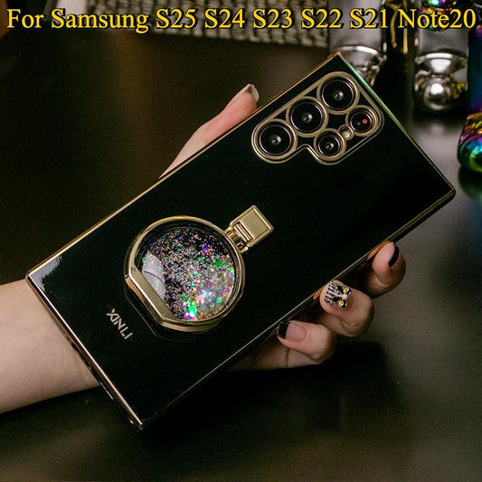 Quicksand Perfume Bottle KickStand Plating Phone Case For Samsung S25 S24 S23 S22 S21 Note20