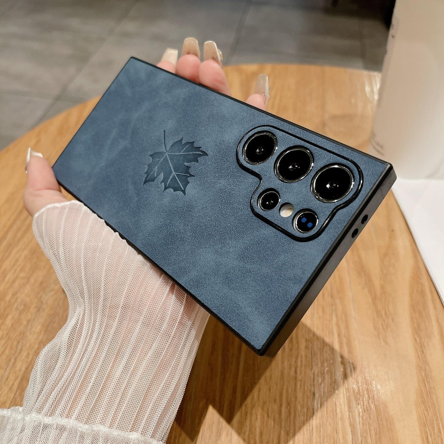 For Samsung S25Ultra S25Edge S24 S23 S22 S21 Note20 A16 A26 A36 A55 A56 Case, Maple Leaf Pattern Matte Suede Leather Shockproof Hard Phone Case