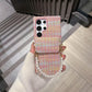 For Samsung S25Ultra S24 S23 S22 Case With Pearl Wristband, Gradient Woven Pattern Fabrics Wallet Shockproof Card Slot Hard Full Cover