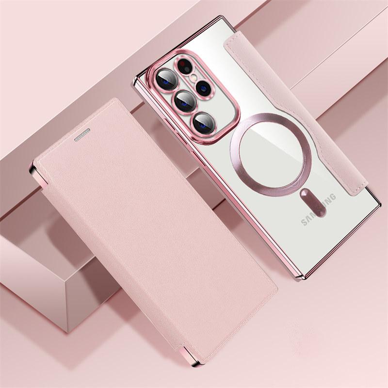 Luxury Flip Leather Magnetic Wireless Charging Phone Case For Samsung S25 S24 S23 S22 Stand Card Slots Bag Cover