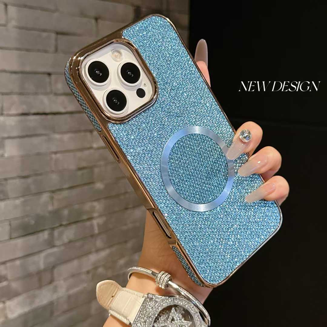 For iPhone 16ProMax 16 15 14 13 12 11 Phone Case, Luxury Slim Glitter Magnetic Pattern Plating Matte Leather Len Protection Shockproof Hard Full Cover