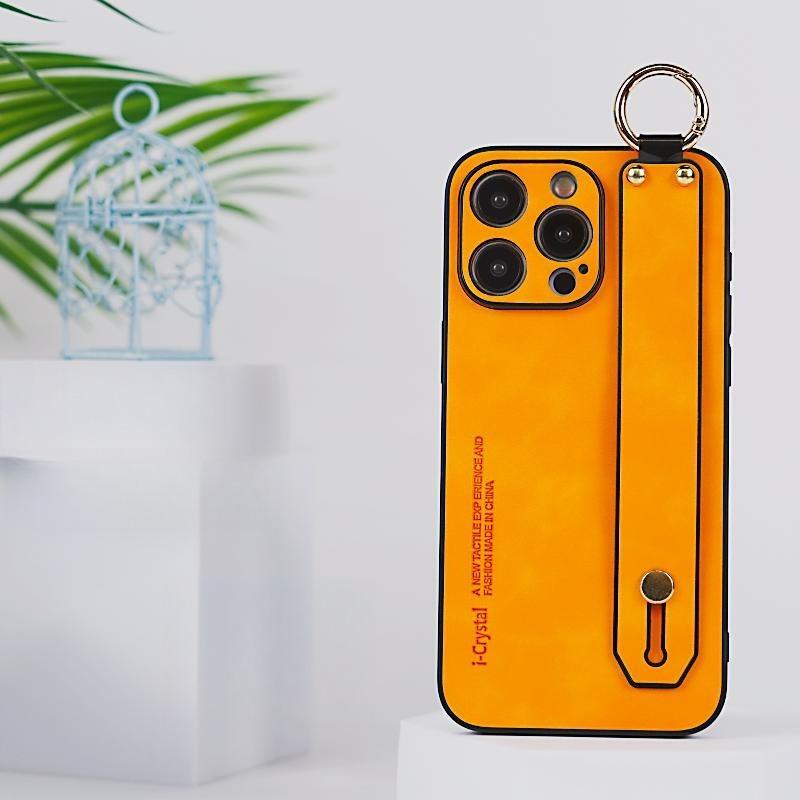 For iPhone 16ProMax 16 15 14 13 12 Case With Wristband, Matte Durable Faux Leather Kickstand Shockproof Phone Case