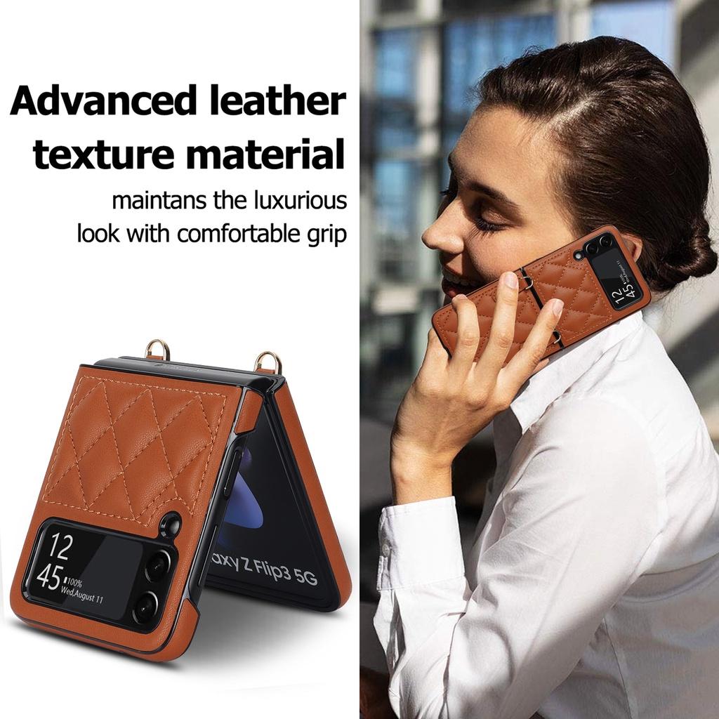Luxury Silk Scarf Chian Leather Case For Samsung Galaxy Z Flip 6 Flip 5 Flip 4 Flip3 5G Luxury Crossbody Strap Smart Phone Cover