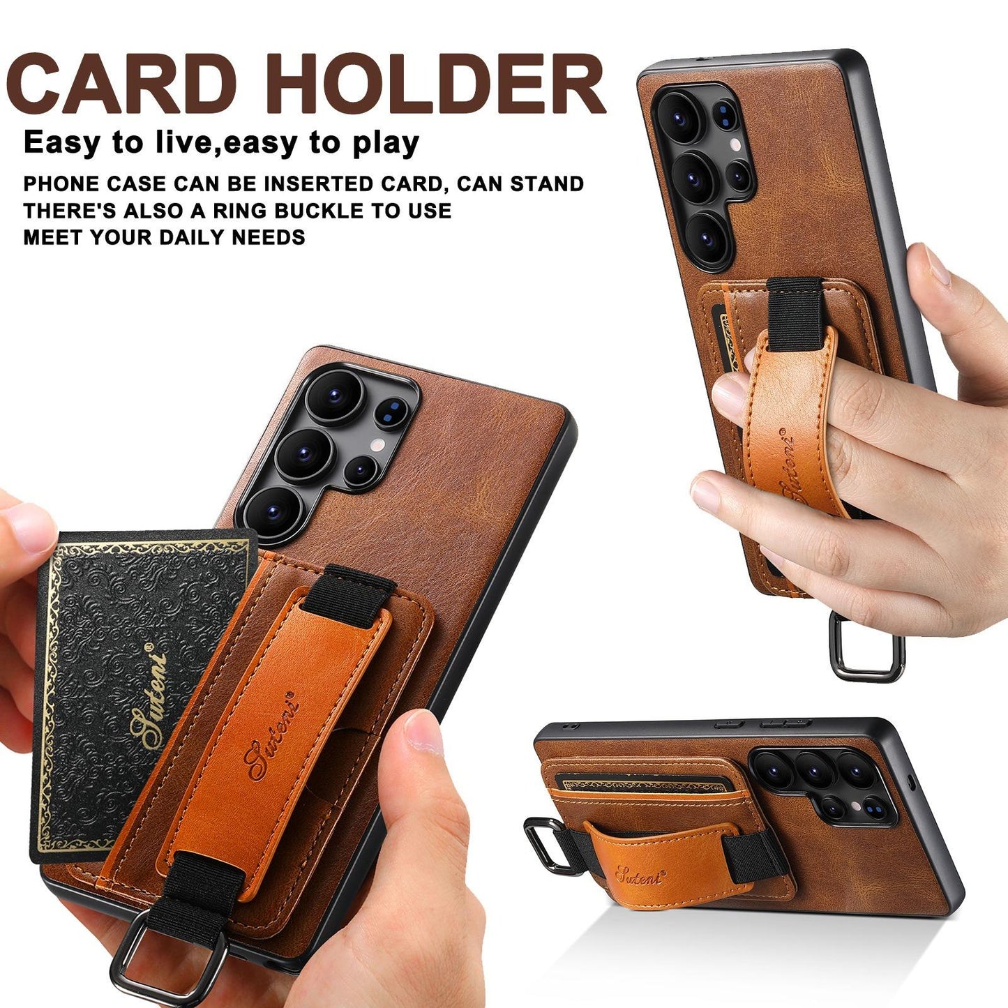 For Samsung S25 S24 S23 S22 Note20 Ultra Plus Phone Case, Smooth Surface Oil Wax Pattern Flip Elasticity Wallet Card Slot Wristband Leather Kickstand Shockproof Phone Case