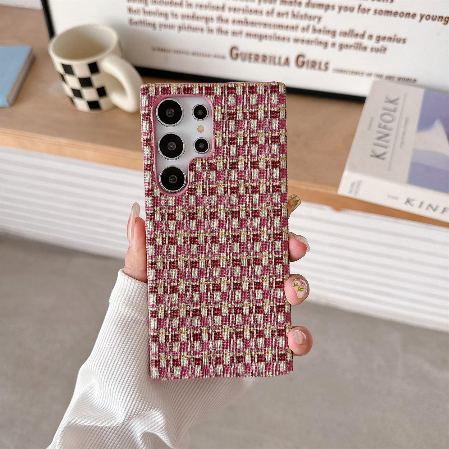 For Samsung S25Ultra S24 S23 S22 Phone Case, Simple Gradient Grid Mosaic Woven Pattern Fabrics Shockproof Hard Full Cover