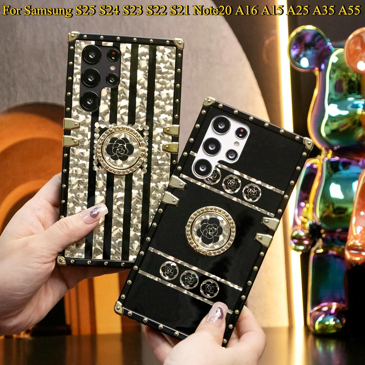 Luxury Glitter Dazzling Phantom Flower Heavy Duty Protection Cover Ring Stand Phone Case For Samsung S25Ultra S25 S24 S23 S22 S21 FE Plus Ultra Note20 A15 A16 A25 A34 A35 A52 A53 A54 A55
