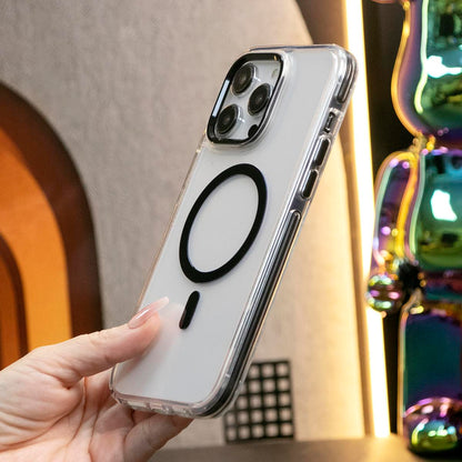 Two-tone High Definition Acrylic Magnetic For Magsafe Wireless Charging Case For iPhone 16 15 14 13 12 11 Pro Max Shockproof Clear Metal Camera Frame Hard Cover