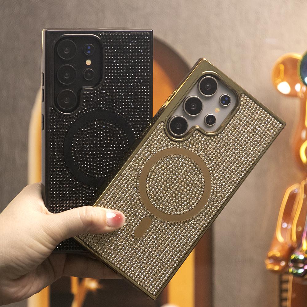 Colorful Glitter Rhinestone Plating Diamonds Strong Magnetic Wireless Charging Phone Case For Samsung S25Ultra S25+ S25 S24 S23 Ultra Shockproof Protection Soft Bumper Cover