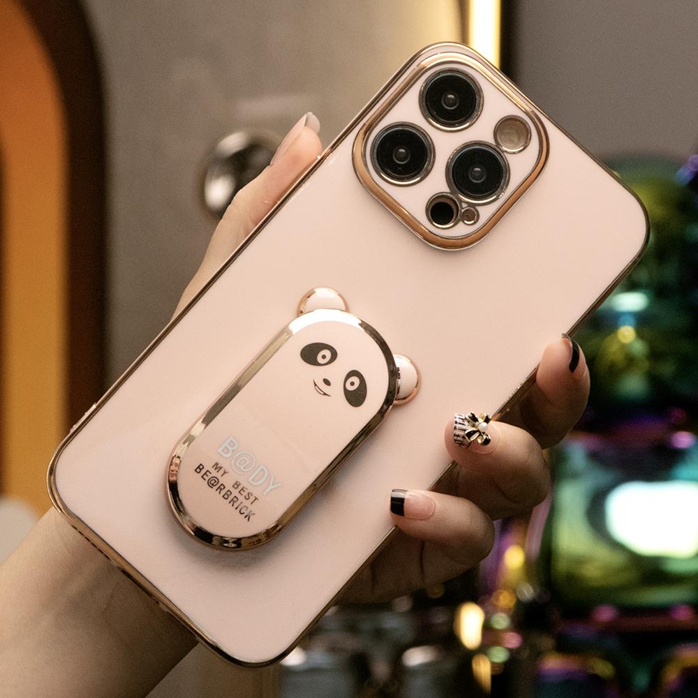 Panda Kickstand Plating Phone Case For iPhone 16 15 14 13 12 11 XR XSMax X/XS