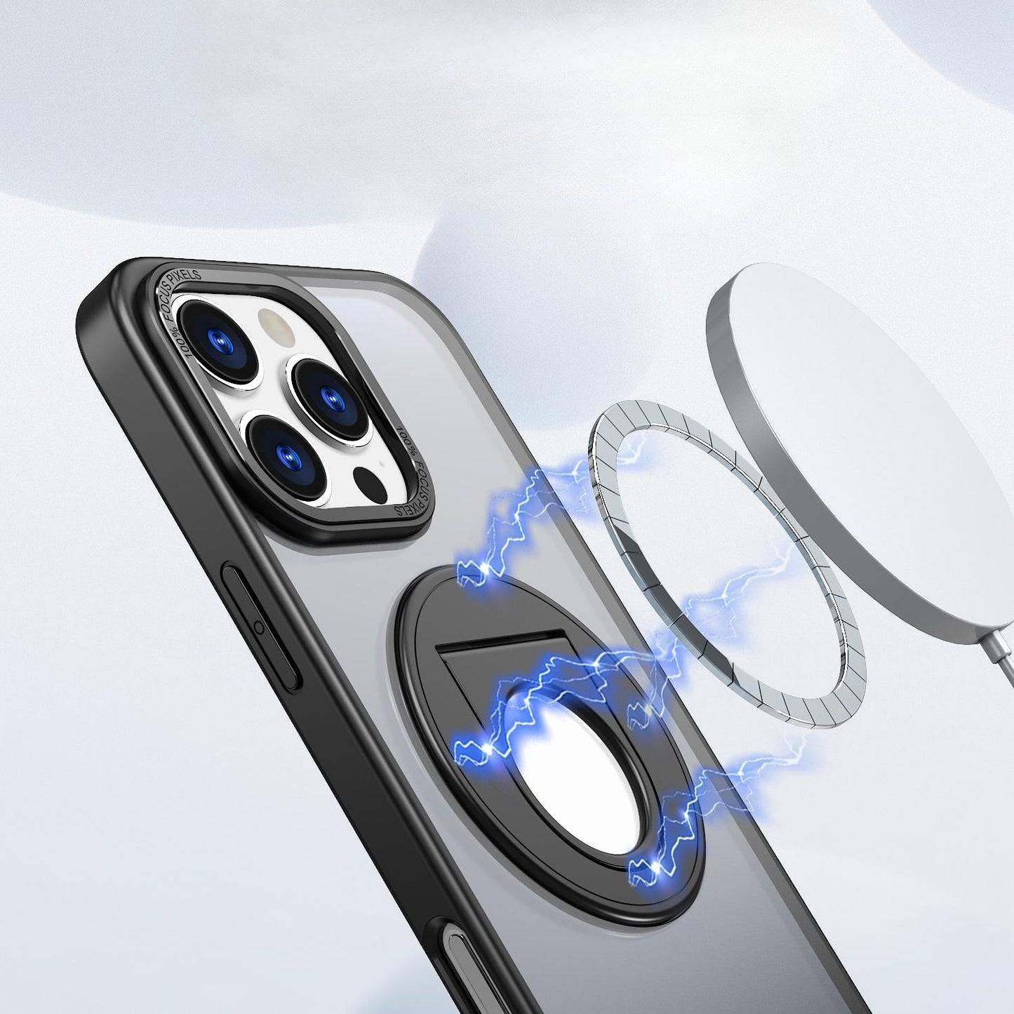 For iPhone 16 15 14 13 12 11 Phone Case with 360 Degree Rotate Ring Kickstand, Matte Crystal Magnetic Metal Camera Frame Shockproof Hard Full Cover