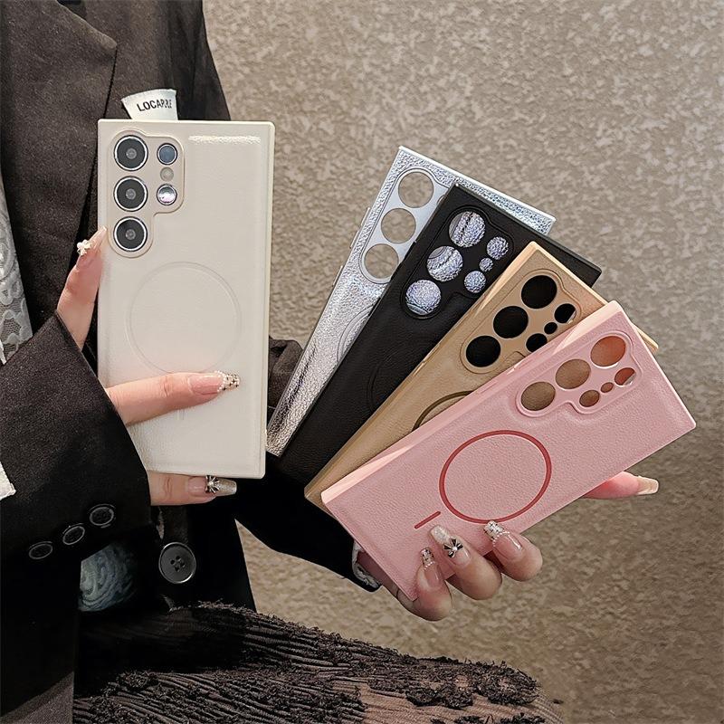 For Samsung S25Ultra S25 S24 S23 Phone Case, Luxury Slim Fine Line Magnetic Matte Leather Emboss Pattern Len Protection Shockproof Hard Full Cover