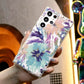 Clear Phone Case Compatible for Samsung S25 S25Plus S25Ultra S24 S24FE S24Plus S24Ultra With Flowers, Shockproof Glitter Plating Floral Design Hard Back Cover Phone Case