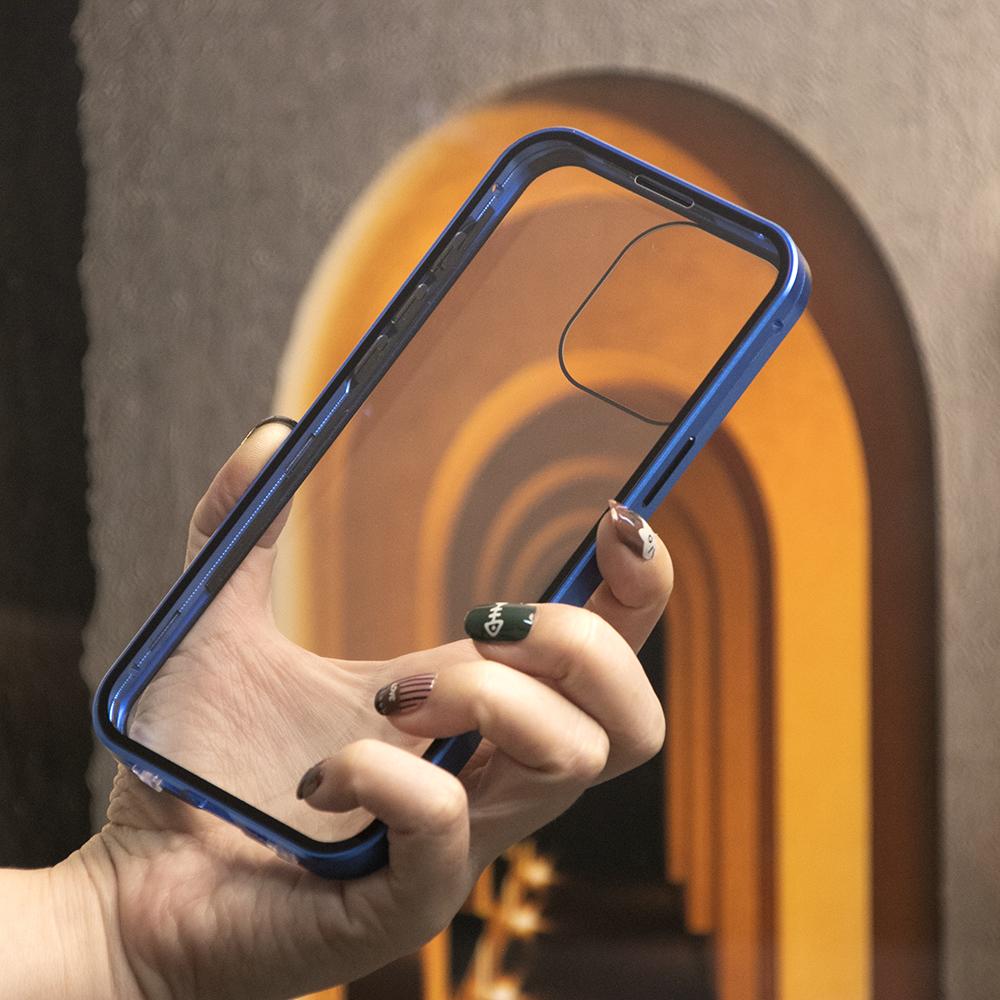 High Definition Tempered Glass Double Sided Full Cover 360 Magnetic Adsorption Metal Case For iPhone 16ProMax 16 15 14 13 12 11 Pro Max X/XS Front and Black Full Glass Cover