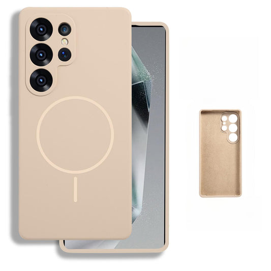 Liquid Silicone Fine Ring Strong Magnetic Precision Fingerprint-proof Phone Case For Samsung S25Ultra S25 S24 S23, Soft Skin Feel Shockproof Soft Full Cover With Microfiber Lining