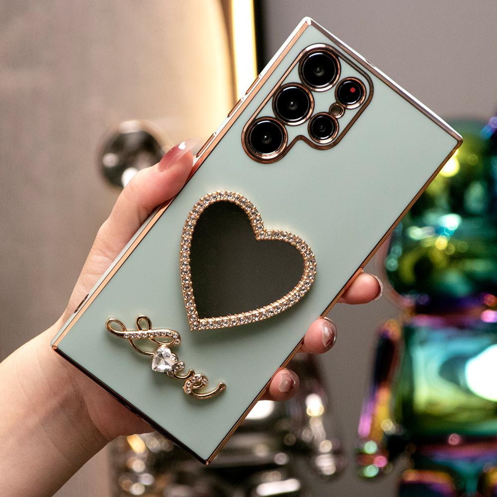 Love Heart Mirror Plating Phone Case For Samsung S25 S24 S23 S22 S21 Note20