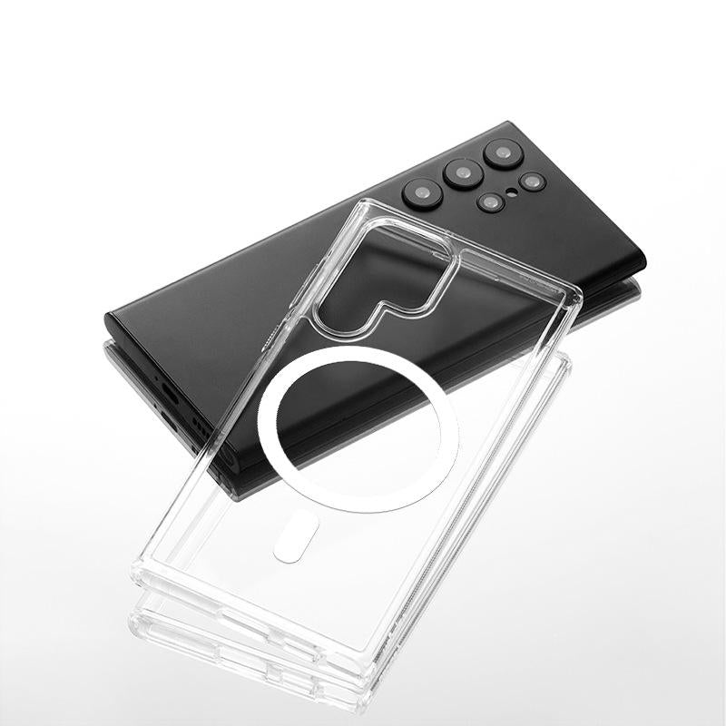Transparent Magnetic Wireless Charging Shockproof Acrylic Phone Case for Samsung S25Ultra S25 S24 S23 S22 S21