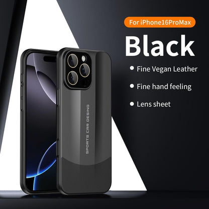 Premium PC Leather Two-tone Len Protector Shockproof Phone Case For iPhone 16ProMax 15 14 13 12 Hard Full Cover