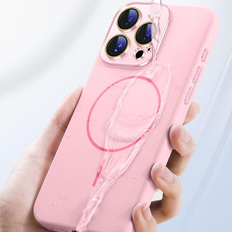 Liquid Silicone Fine Ring Strong Magnetic Precision Crystal Len Protector Fingerprint-proof Phone Case For iPhone 16ProMax 15 14 13 12 11, Soft Skin Feel Shockproof Soft Full Cover