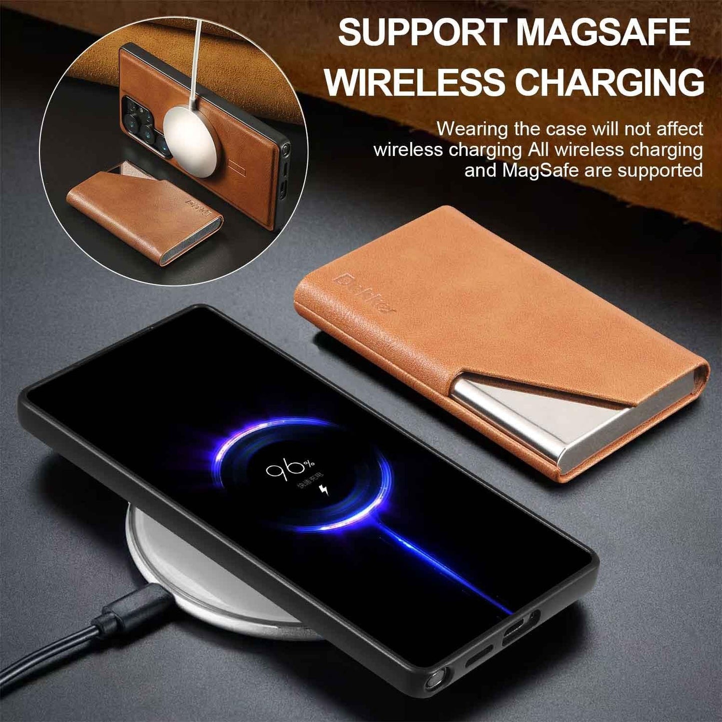 For Samsung S25 S24 S23 A16 A15 A36 A35 A56 A55 A53 Leather Phone Case with Strong Magnetic Wallet, Anti-Fall Card Bag Kickstand for Magsafe Shockproof Business Hard Full Cover
