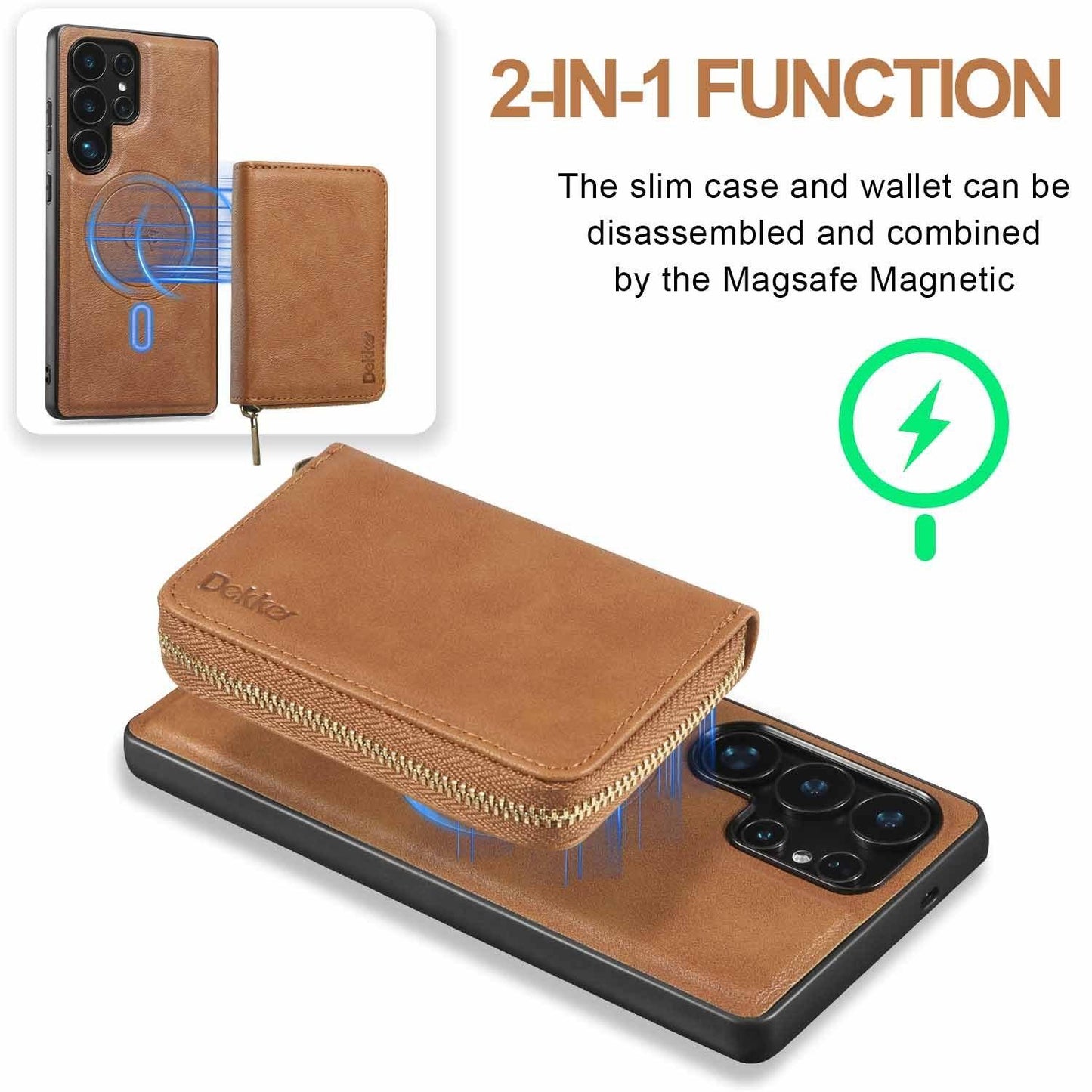 For Samsung S25 S24 S23 A16 A15 A36 A35 A56 A55 A53 Leather Phone Case with Strong Magnetic Wallet, Anti-Fall Card Bag Kickstand for Magsafe Shockproof Business Hard Full Cover