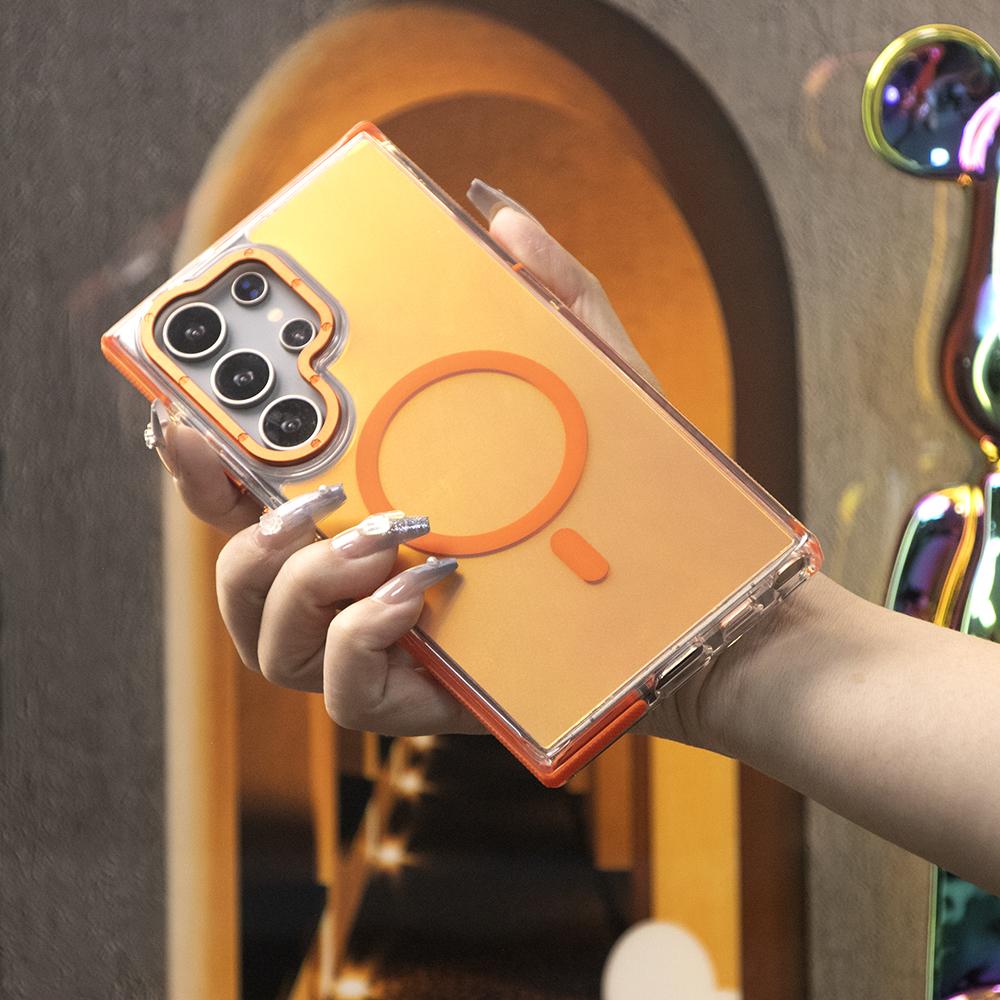 Laser Gradient Chameleon Strong Magnetic Phone Case For Samsung S25Ultra S25 S24 S23 S22 S21FE A06 A15 A16 A25 A35 A36 A53 A54 A55 Metal Frame Acrylic Shockproof Cover