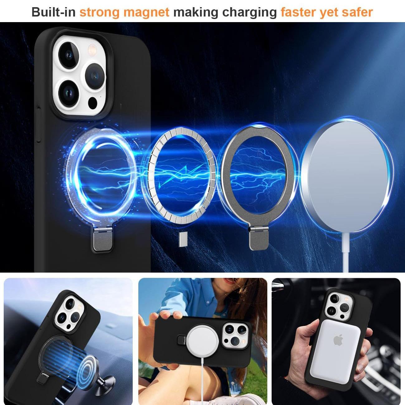 Strong Magnetic Kickstand Phone Case For iPhone 16 15 14 13 12 for MagSafe, Skin-friendly Liquid Silicone Shockproof with Microfiber Lining Full Cover