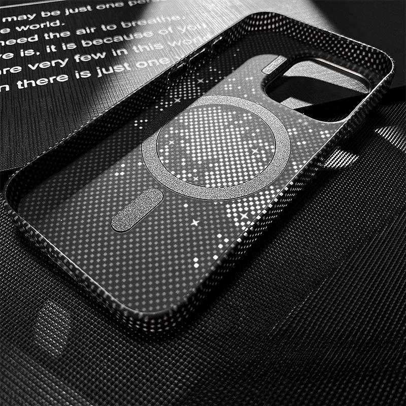 Carbon Fiber Star Mountain Mosaic Particle Matte Strong Magnetic Camera Kickstand Hardware Shockproof Phone Case For iPhone 16ProMax 15 14 13 Hard Full Cover