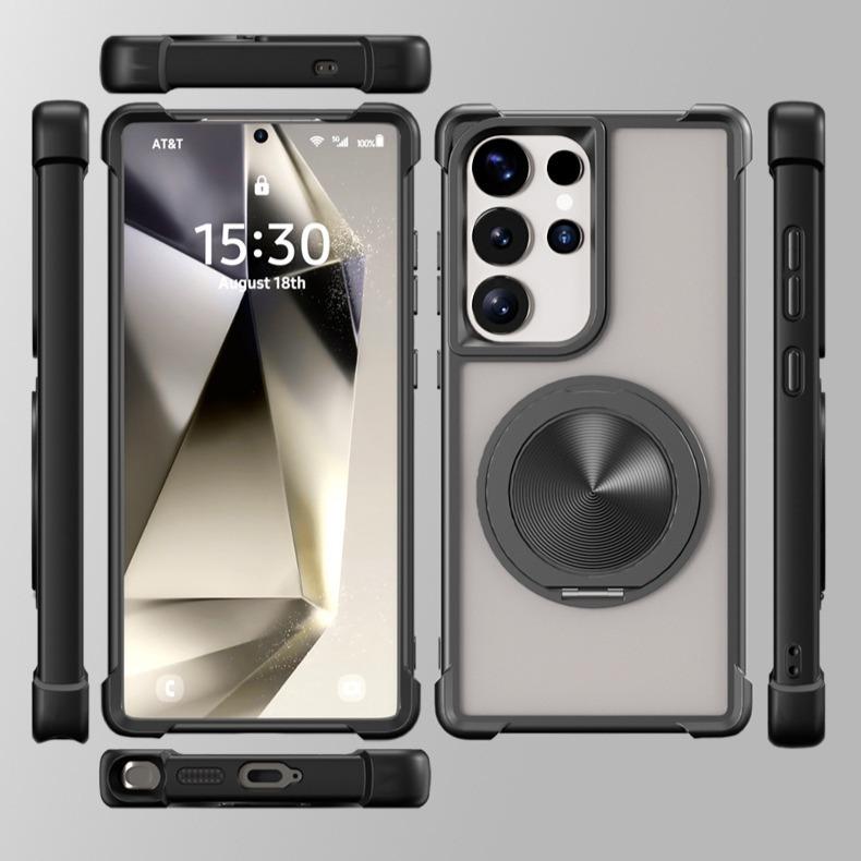 Four Corner Shockproof Slim PC Strong Magnetic Phone Case with 360 Rotating Metal Kickstand For Samsung S25Ultra S25Plus S25 Matte Skin Feel Bumper Shockproof Hard Full Cover
