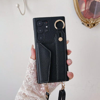 Wrist Strap Crossbody Leather Wallet Case For Samsung Galaxy S25 S25Plus S25Ultra S24 S24FE S24Plus S24Ultra Card Holder Lanyard Cover