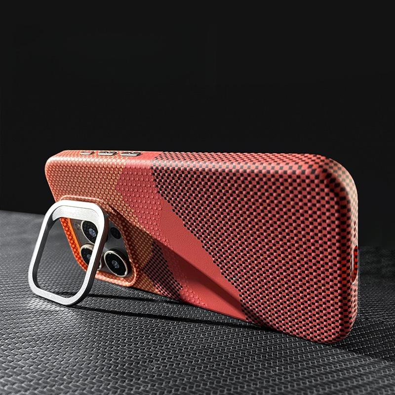 Carbon Fiber Star Mountain Mosaic Particle Matte Strong Magnetic Camera Kickstand Hardware Shockproof Phone Case For iPhone 16ProMax 15 14 13 Hard Full Cover