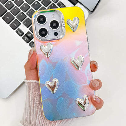 For iPhone 16ProMax 16 15 14 13 Phone Case, Electroplating Laser Love Heart Pattern Acrylic Slim, Camera Protection Non-Yellowing Hard Cover