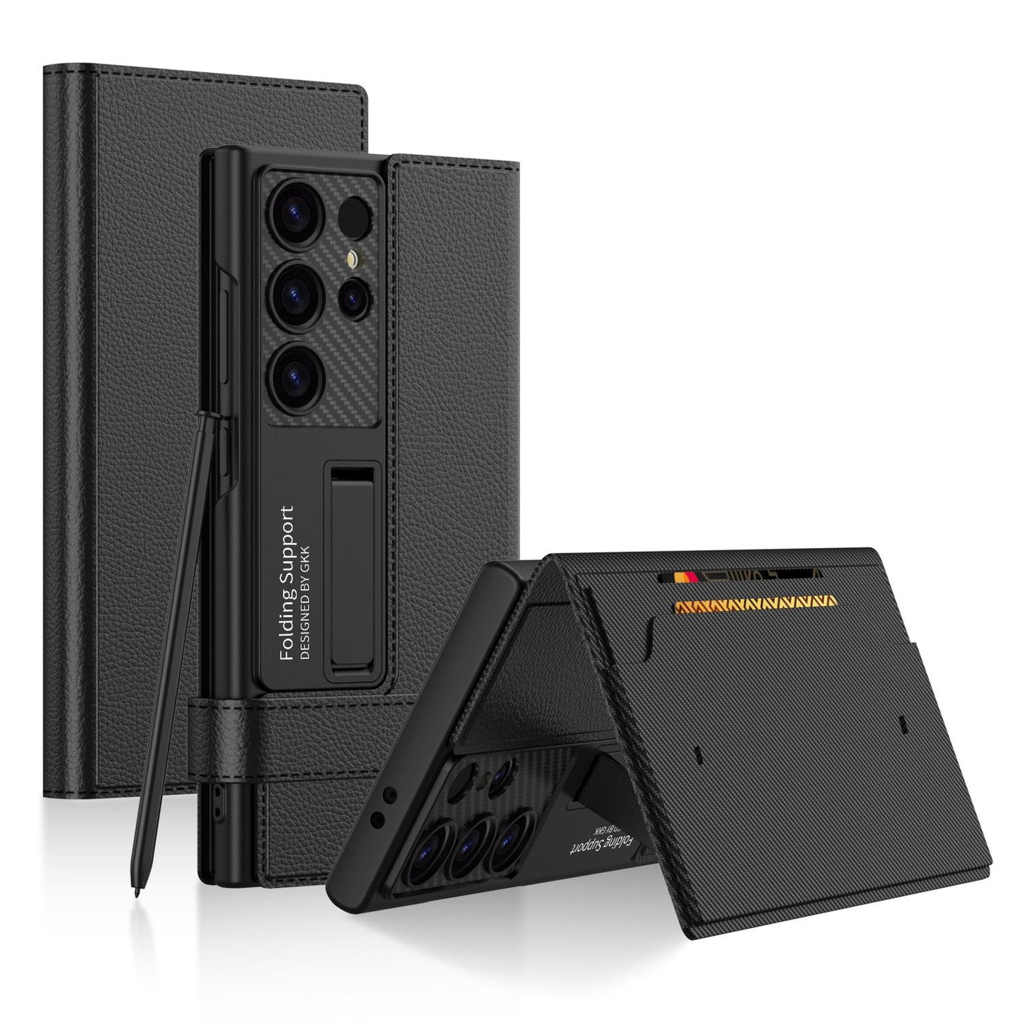 For Samsung S25Ultra S24Ultra S23Ultra Case, Men Boy Business Leather Full Cover Hard Card Holder Wallet Phone Case with Slim Stand, Luxury Elegant Case Camera Protection Shockproof Cover