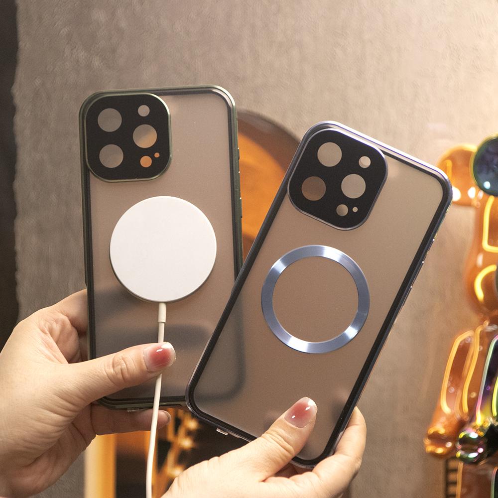 Double Sided Anti-peep Front Glass Matte Back Cover Aluminium Alloy For Magsafe Full Cover 360 Privacy Magnetic Ring Metal Case For iPhone 16ProMax 16 15 14 13 12 Pro Max Glass Full Cover