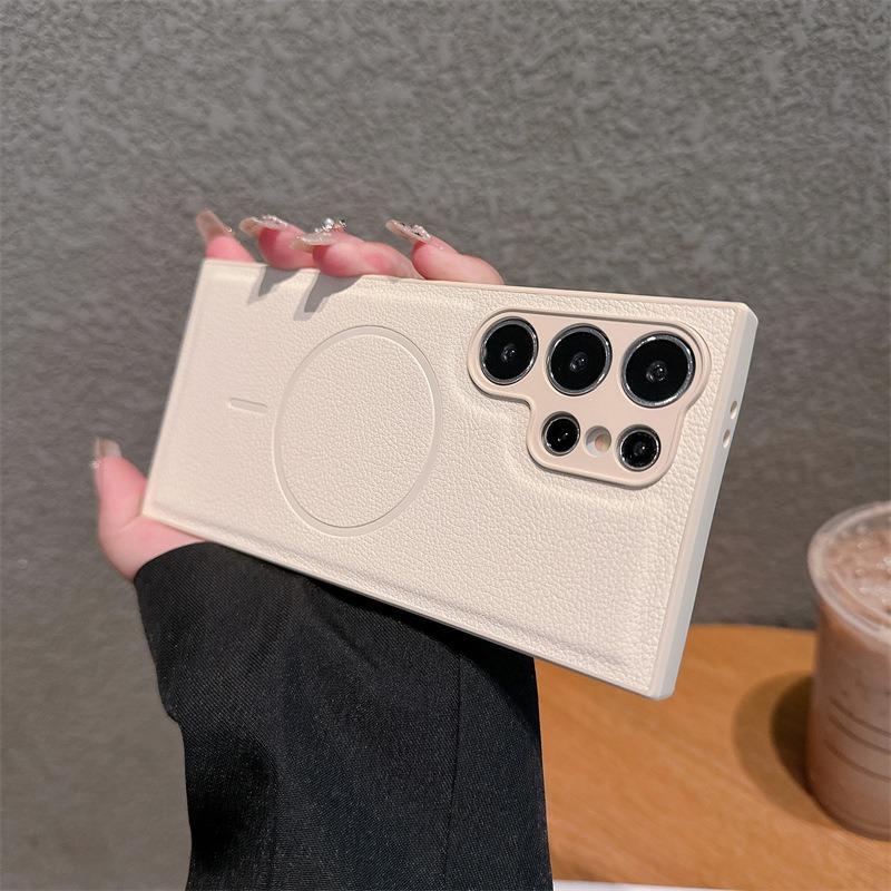 For Samsung S25Ultra S25 S24 S23 Phone Case, Luxury Slim Fine Line Magnetic Matte Leather Emboss Pattern Len Protection Shockproof Hard Full Cover