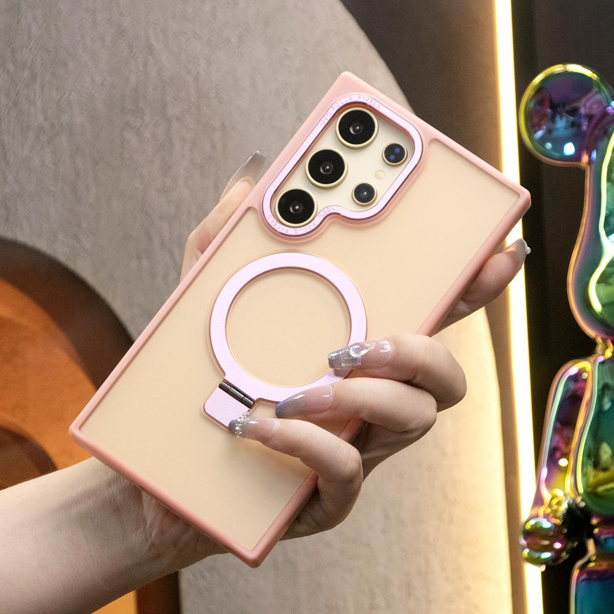 For iPhone 16 15 14 13 12 11 Phone Case, Matte Clear Acrylic Magnetic Metal Frame Kickstand [Compatible with MagSafe] [Not Yellowing] Shockproof Hard Full Cover
