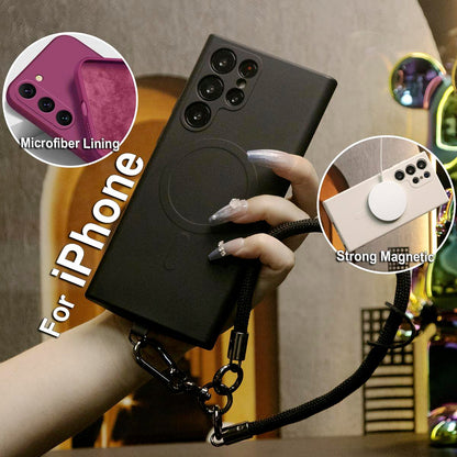 Strong Magnetic Slim Silicone Phone Case With Multifunctional Climbing Rope For iPhone 16 15 14 13 12 11 XR XSMax X/XS, Soft Liquid Silicone Shockproof Full Cover With Microfiber Lining
