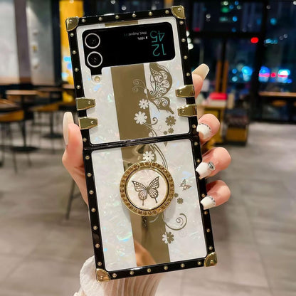 Luxury Glitter Mirror Butterfly Cover For Samsung Galaxy Z Flip 5 Fashion bracket Square Case For Samsung Galaxy Z Flip 4 Z Flip 3