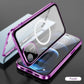 Double Sided HD Glass Matte Back Cover Aluminium Alloy For Magsafe Full Cover 360 Magnetic Ring High Definition Metal Case For iPhone 16ProMax 16 15 14 13 12 Pro Max Glass Full Cover