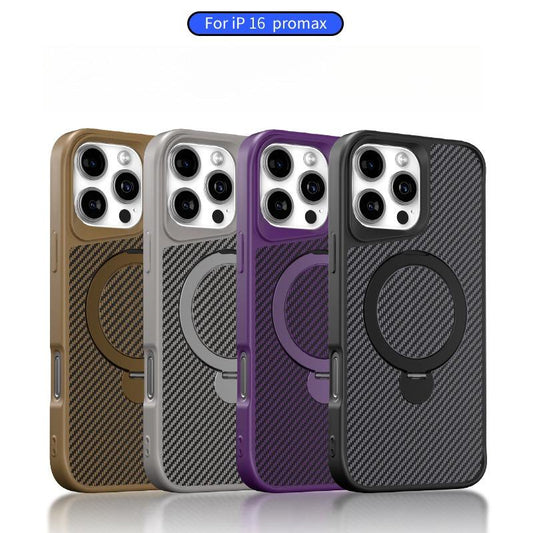 Carbon Fiber Pattern Slim PC Strong Magnetic Phone Case with 360 Rotating Metal Kickstand For iPhone 16ProMax 15 14 13 12 11 Skin Feel Bumper Shockproof Hard Full Cover
