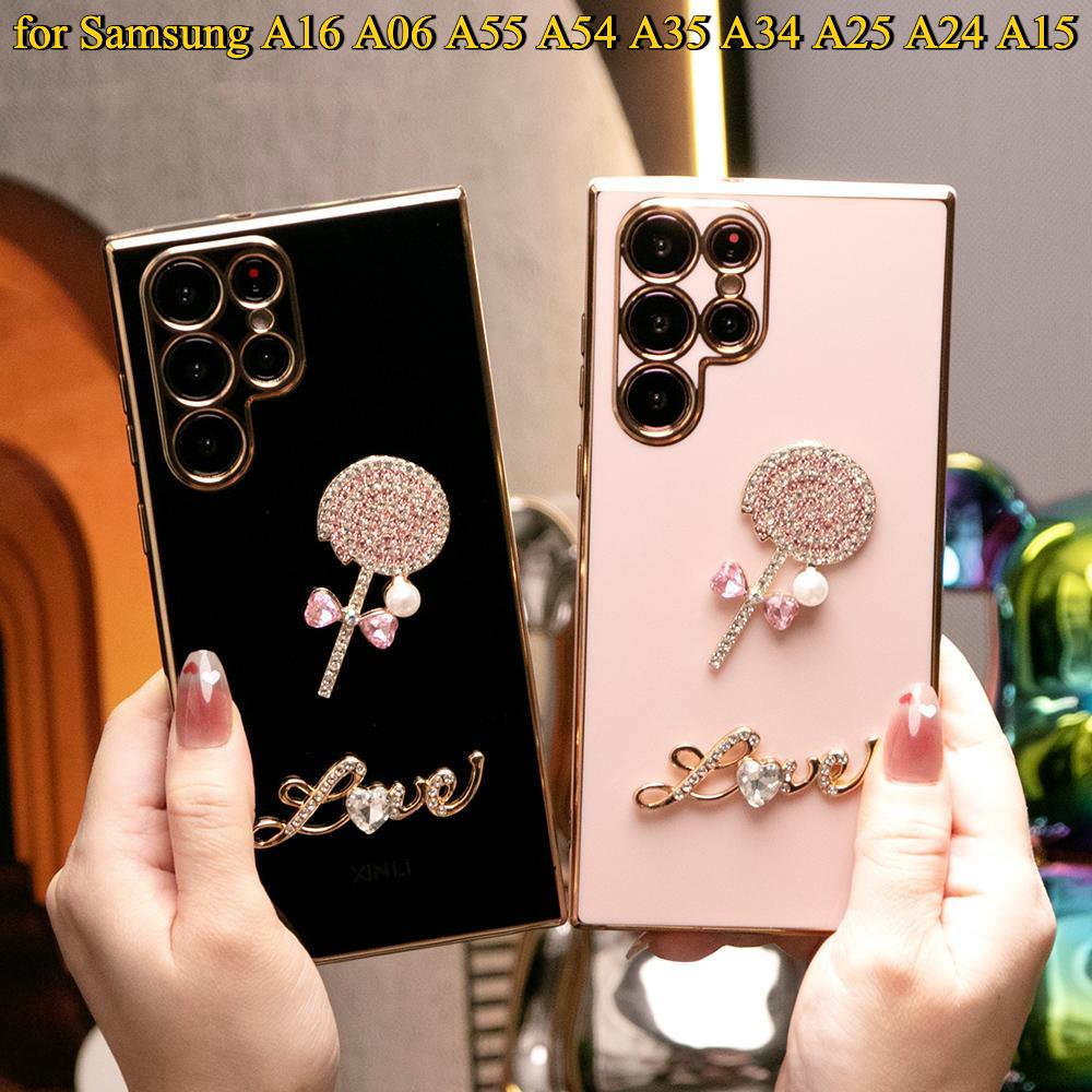 Love lollipop Plating Phone Case for Samsung A16 A15 A24 A25 A34 A35 A52 A53 A54 A55 A06