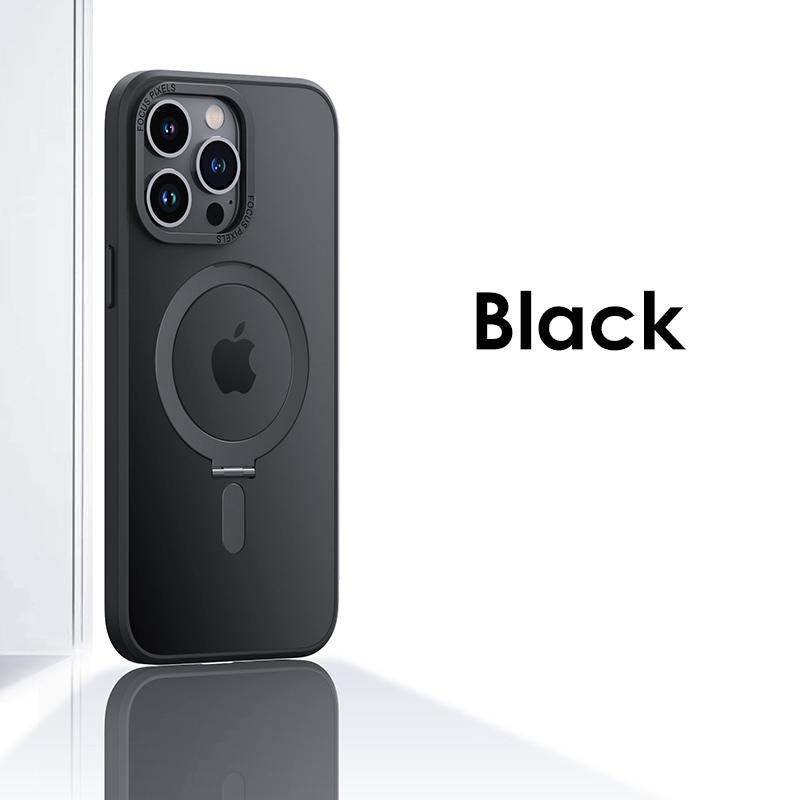 Aluminum Magnetic Stand Phone Case For iPhone 16 15 14 13 12 Pro Max Metal Lens With Bracket Cover For Magsafe Wireless Charger