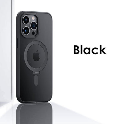 Aluminum Magnetic Stand Phone Case For iPhone 16 15 14 13 12 Pro Max Metal Lens With Bracket Cover For Magsafe Wireless Charger