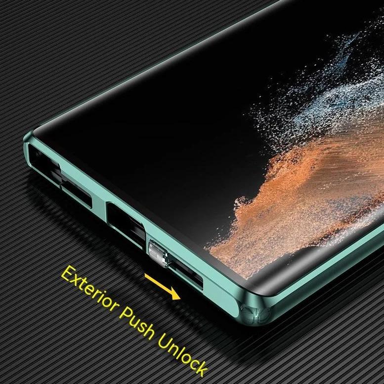 HD Clear Magnetic Double Sided Tempered Glass Front Matte Magnetic Ring Back Phone Case For Samsung S25Ultra S25 S24 S23 S22 S21 Aluminum Alloy Frame Full Cover [Not Support Fingerprint]